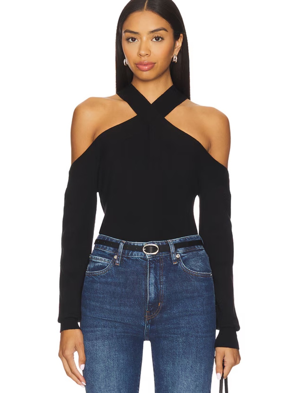 Lovers and Friends Micah sweater Black Cold-Shoulder knit top Revolve XS